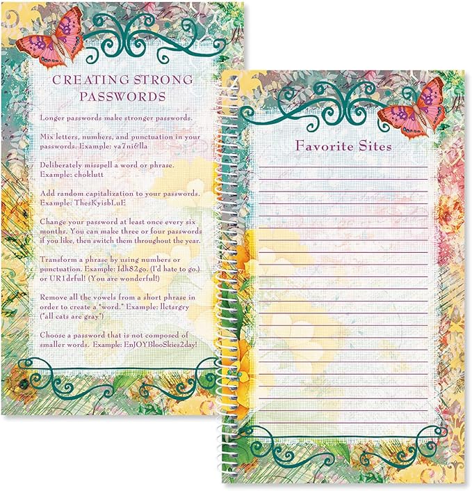 Current Joy Hall Password & PIN Keeper Book, 94 Pages, 5” x 8.5” Size Spiral Bound, Soft Cover Internet Organizer for Offline Website, Login, & Username Storage