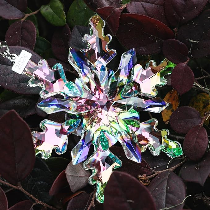 2024 Annual Edition Snowflake Crystal Christmas Ornaments,Christmas Tree Ornaments Crystal Sun Catcher Home Hanging Decor (2024Colorful)