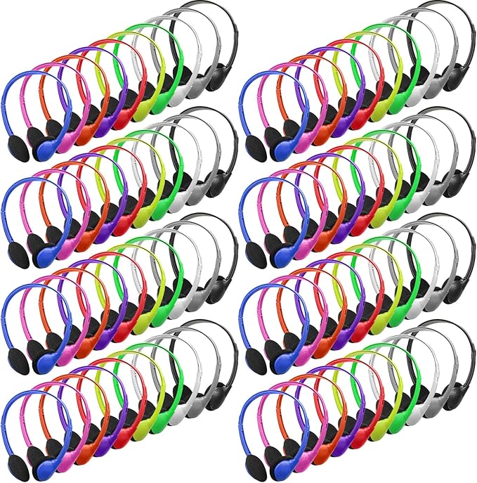 Xuhal 200 Pack Kids Headphones Bulk Classroom Headphones for Student with 3.5 mm Plug Wired On Ear for Church Christian Sunday School Library Children Teens Boys Girls Adults(Multicolor)