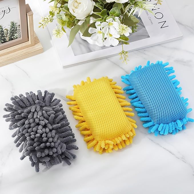 Zonon 4 Pieces Dry Erase Eraser Microfiber Shag Washable Whiteboard Eraser for Markers, Chalk, Classroom, Home and Office(Blue,Yellow,Gray)