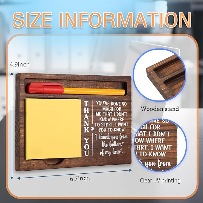 Thank You Desk Organizer Motivational Appreciation Gift for Teachers Nurses Healthcare Workers,Perfect for Retirement New Job Birthday Farewell,Office Stuff Sticky Note Pad Holder Dispenser TBC170