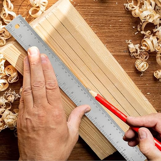 5Pcs Cork Backed Ruler Stainless Steel Ruler, 6/8/12/14/16 Inch Metal Ruler,Straight Edge Ruler Non-Slip Metal Rulers with Inch and Centimeters for Drawing Engineering(6 + 8 + 12 + 14 + 16 Inch)