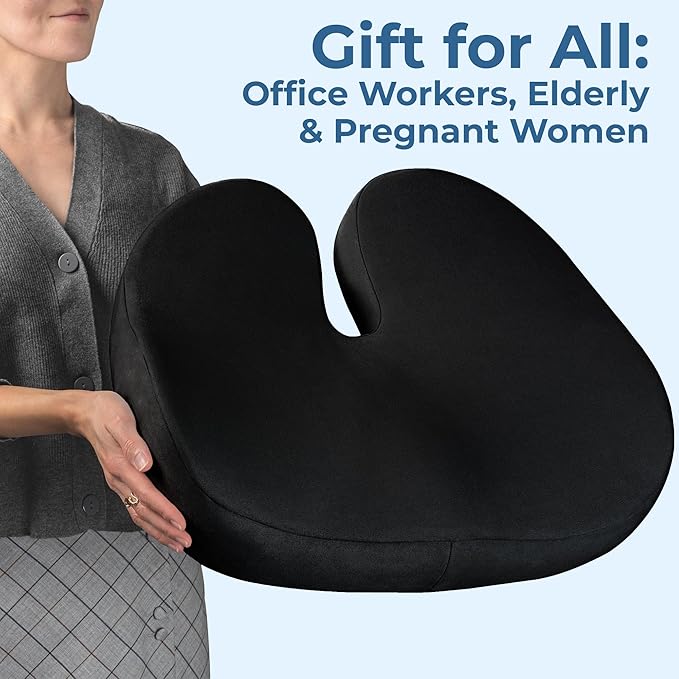 5 STARS UNITED Seat Cushion for Tailbone Pain Relief โ Large Memory Foam Lifting Pillow for Coccyx, Hip, Sciatica & Post-Surgery Recovery โ Wheelchair, Car, Desk, Gaming & Office Chairs, Black