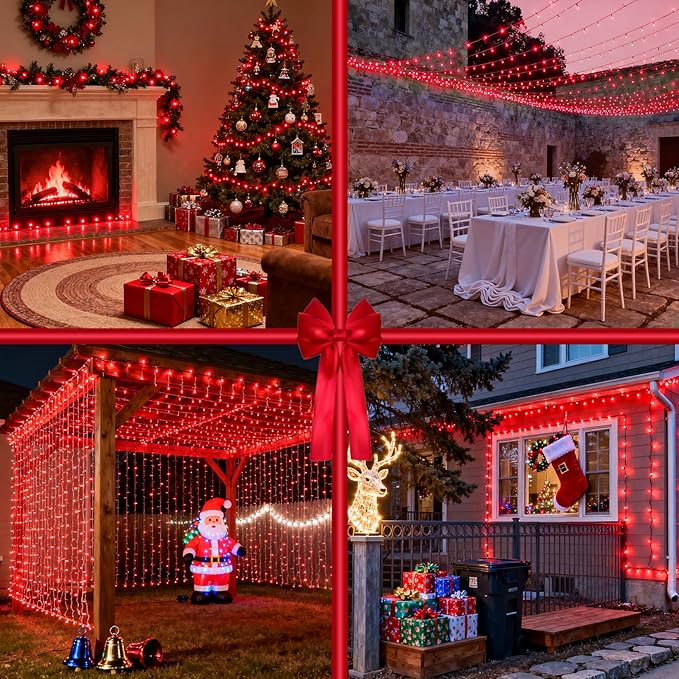 1500 LED 470FT Christmas Lights Outdoor, Christmas String Fairy Lights with Timer & Memory, Waterproof 12 Modes Dimmable Twinkle Tree Lights for Home Patio Wedding Party Yard Xmas Decorations, Red