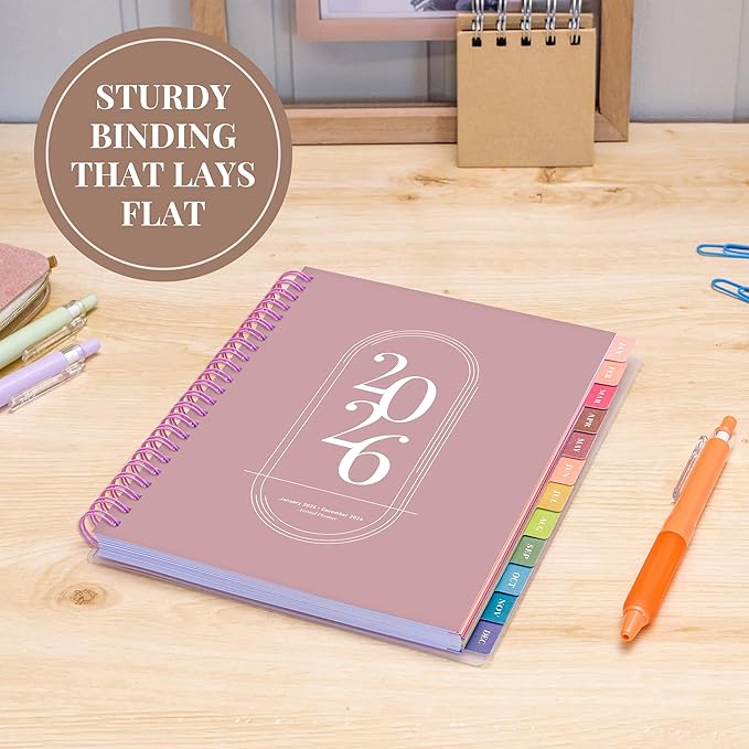 Rileys 2026 Planner, Agenda Planner With Weekly And Monthly View, Daily Agenda Book And Yearly Planners Calendar Book, Spiral Bound With Tabs, Notes, Goals And Holidays (Pink, 8 x 6 in)