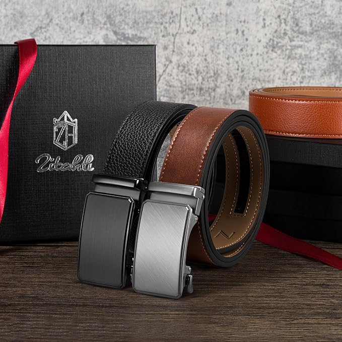 Zitahli Ratchet Belt for Men - 2 Packs Leather Mens belt For Gift Men Dress and Casual,Trim to Fit