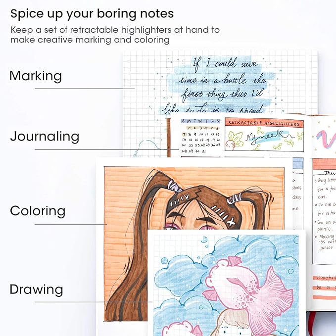 WRITECH Retractable Highlighters Assorted Colors: Chisel Tip Click Aesthetic Highlighter Marker Pens Pack Multi Colored Ink No Bleed Smear for Highlighting Journaling (12ct Neutral)