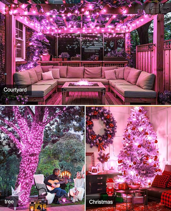 157FT 480 LED Christmas Lights Outdoor, Plug in Christmas Tree Lights Waterproof, 8 Modes Fairy String Light for Indoor Room Home Tree Party Decorations, Pink