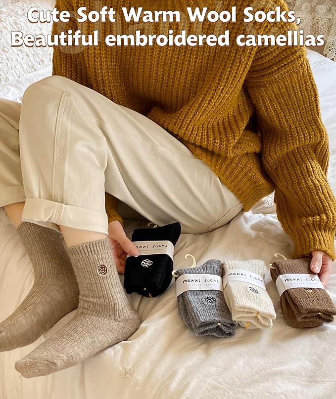 IIG Cute Warm Wool Socks for Women Super Cozy Thick Crew Winter Socks Gifts, 5 Pairs
