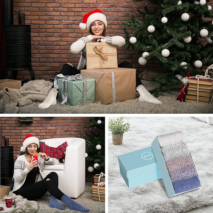 SISOSOCK 5 Pairs Fuzzy Soft Cozy Fluffy Socks for Women, Casual Warm Sleep Comfy Socks, Thick Winter Plush Gifts for Women