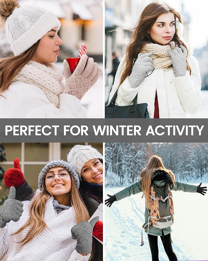 REACH STAR 2 Pairs Winter gloves for women Touch screen Elastic Thermal knit Lining Warm Gloves for Cold weather