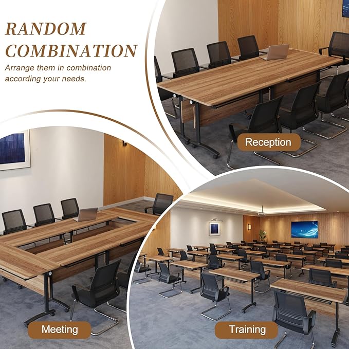 Folding Conference Room Table, Modern Conference Tables with Silent Wheels, Large Rectangular Mobile Training Tables for Office Classroom, Foldable Modular Boardroom Seminar Table (6pack L55.1in)