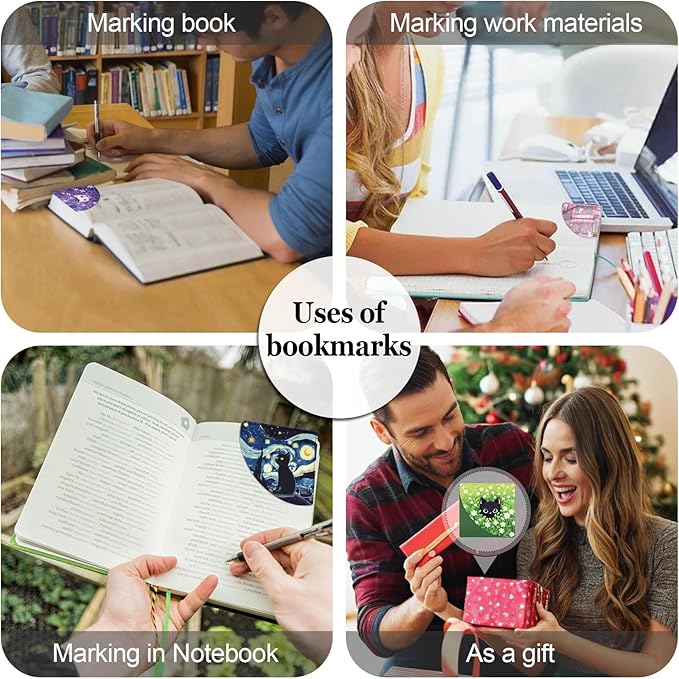 Cute Black Cat Bookmarks, Funny Leather Corner Page Book Accessories for Book Lovers, 4 Pcs Floral Reading Book Page Markers for Women Student Teacher Girls Retirement Birthday Gifts