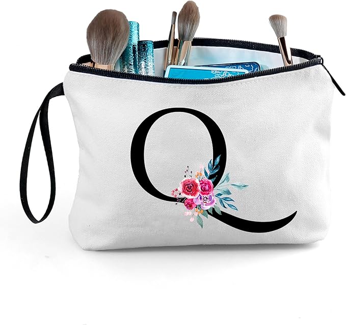 Initial Makeup Cosmetic Bag With Mirror Personalized Gifts Presents for Women Friends Mom Women Birthday Gift Ideas,(Q)