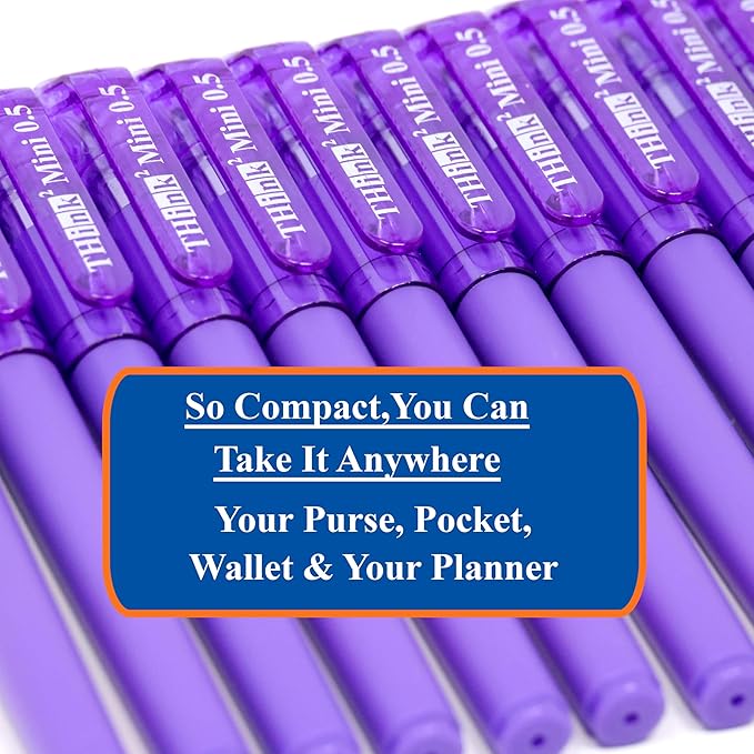THINK2MASTER [24 Pens - Purple Ink Think2 0.5mm Pocketable Mini Gel Pens. (24 Purple) Fine Point Small Rollerball Pens with Smooth Quick Drying Ink.