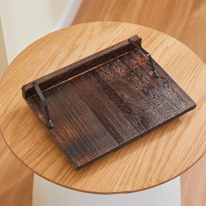 Wooden Book Stand Holder Adjustable,Portable Desktop Organizer for Cookbooks/Tablets,Hands Free Reading Rest with Ergonomic Design, Fits Books & iPads