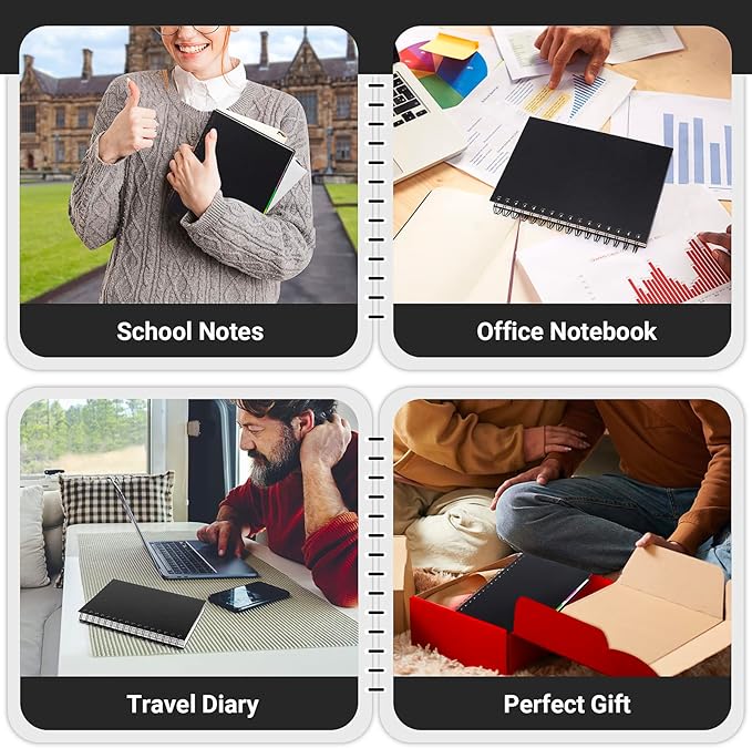 EUSOAR Hardcover Spiral Notebook, 6 Pack A5 5.5"x 8.3", 5 Subject Notebook, 120 Sheets/ 240 Pages, Premium Thick 100gsm, Large Journal Notebooks with Dividers for School Office Note Taking Gift