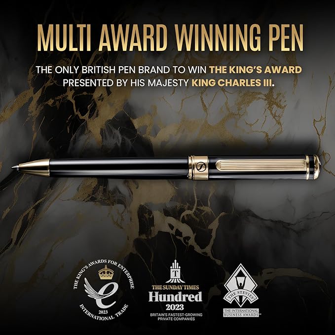 Scriveiner Black Lacquer Ballpoint Pen -Stunning Luxury Pen, Real Gold Plating, Schmidt Black Refill, Best Gift Set for Men & Women, Professional Executive Office, Nice Fancy Designer Pens