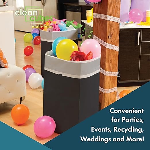 | 30 Gallon Multi-Liner Disposable Trash Cans (3-Pack) - Reusable Garbage and Recycling Bins for Parties, Events, and More (Black)