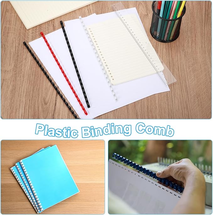 PATIKIL 51mm (2") Plastic Binding Combs, 10 Pcs 21 Rings Comb Binding Spines 450 Sheet Capacity Letter Size for Binding Paper Sheets Notebook Calendar Picture Album, Blue