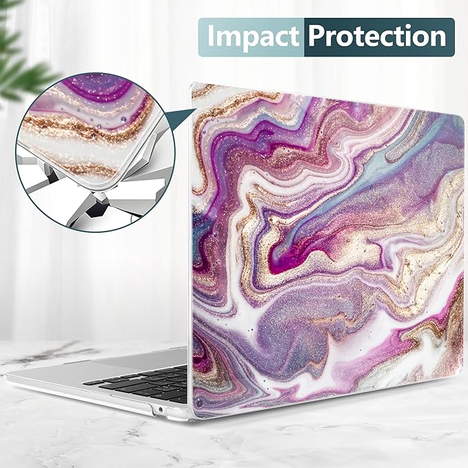 DONGKE Compatible with M4 MacBook Air 15 inch Case 2025-2023 A3241 A3114 A2941 M3 M2 Retina Display Touch ID, Plastic Hard Case & Keyboard Skin for MacBook Air 15" - Marbling Art