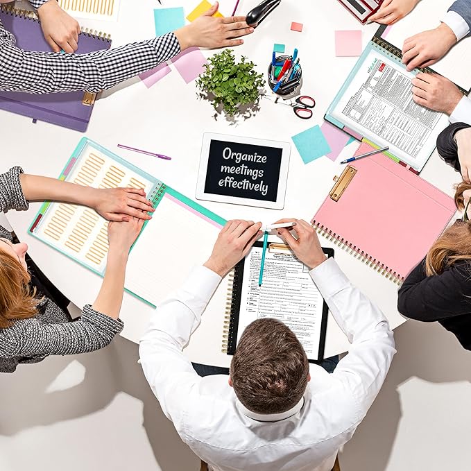 Ospelelf Black Foldable Spiral Clipboard Folio with Storage Zipper Pouch, 5 Plastic Folders with 10 Pockets,Refillable Lined Notepad (11" x 8.5"), Hardcover Project Organizer with 39 Stickers