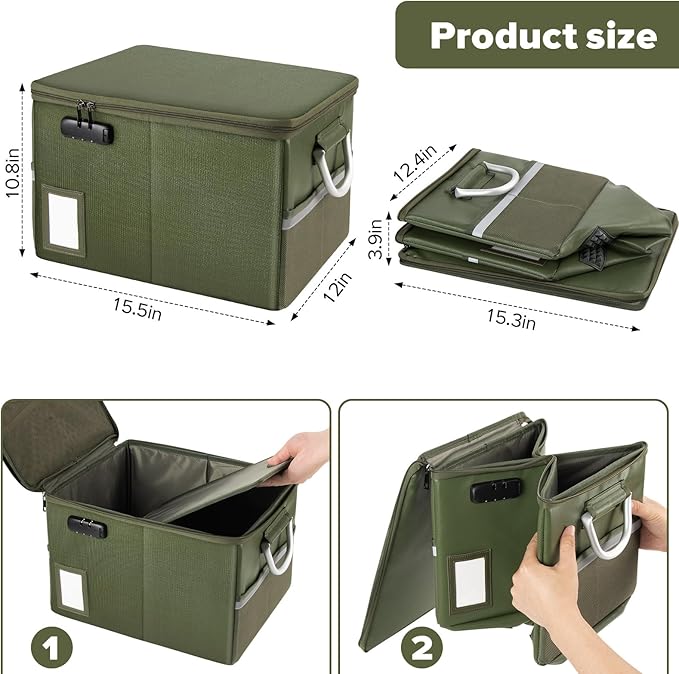 TOMKID Fireproof Document Box, Fire Proof Safe Box for Home Document Organizer with Lock, Fire Organizer Office Storage Cabinet for Hanging Letter/Legal Folder 16.1 x 12.9 x 11in (Green)