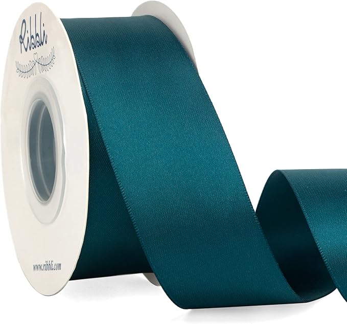 Ribbli Double Faced Teal Ribbon,1-1/2” x Continuous 25 Yards,Use for Bows Bouquet,Gift Wrapping,Floral Arrangement