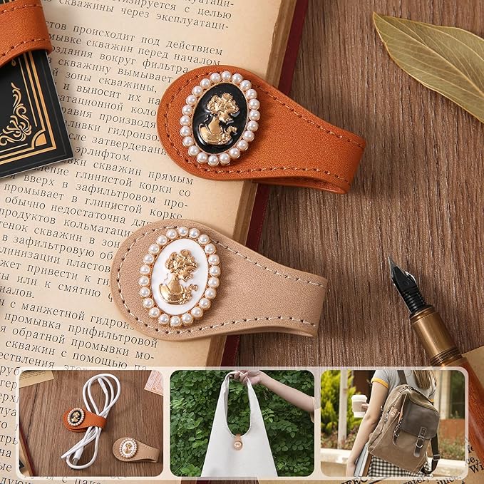 2PCS Vintage Magnetic Leather Bookmark, Leather Magnetic Bookmarks for Women, Magnetic PU Bookmarks Clip Book Accessories, Gold Portrait