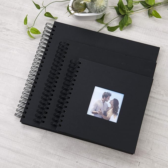 12 x 12 Inch Large DIY Scrapbook Photo Album with Window Design Cover 80 Pages Craft Paper Memory Book for Weeding Anniversary Travel and Baby (Black)