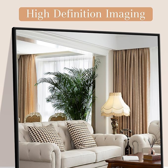 Large Size Full Length Mirror with Stand, 71"x32" Free-Standing Leaning Wall-Mounted Mirrors, Elegant Body Mirror for Living Room, Bedroom & Cloakroom, Black