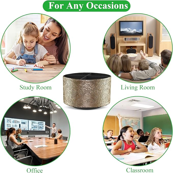 lizimandu Round Leather Art Supply Organizer,Remote Control Holder,360 Degree Spinning,Multi-Functional Pencil Holder,4 Compartments Desktop Stationary Organizer(1-Gold)