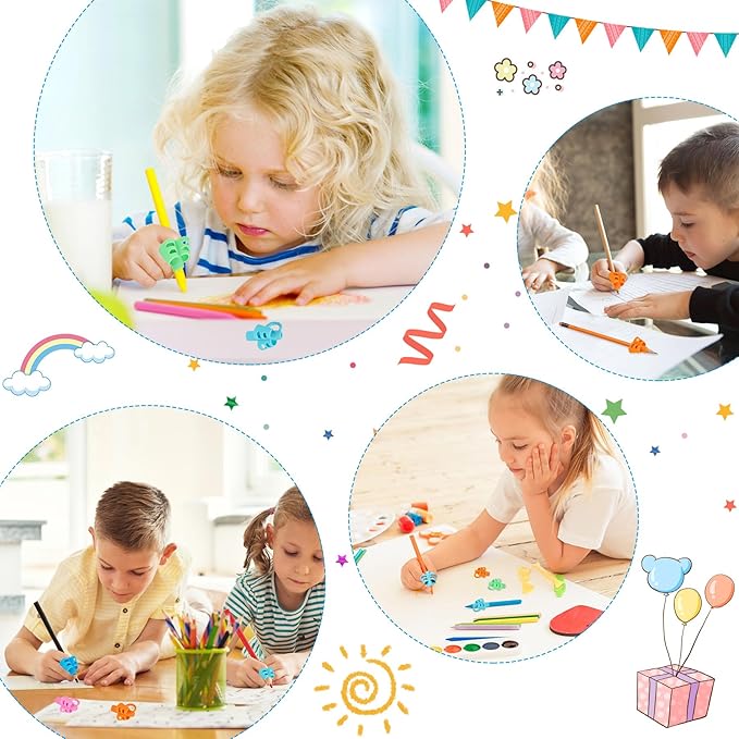 20 Pcs Pencil Grips for Kids Handwriting Pencil Holders Grippers Writing Posture Correction Tools for Toddlers, Special Needs Silicone Pencil Supplies for Kindergarten Preschoolers