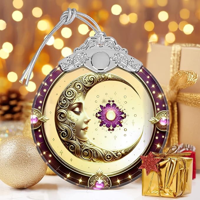 Sun and Moon Stained Glass Ornament, Xmas Ornaments, Sun and Moon Christmas Decor, Ornaments for Christmas Tree, Holiday Presents, Gift Exchange Ideas