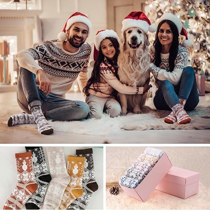 ICEIVY 5 Pair Fuzzy Cozy Socks for Women - Warm Comfy Soft Casual Home Sleep Winter Wool Socks - Gifts for Women