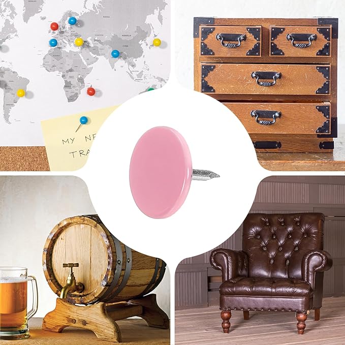 uxcell 150Pcs Upholstery Tacks, 11mmx10mm Flat Head Thumb Tack Decorative Furniture Nails Push Pins for Furniture Sofa Headboards, Pink