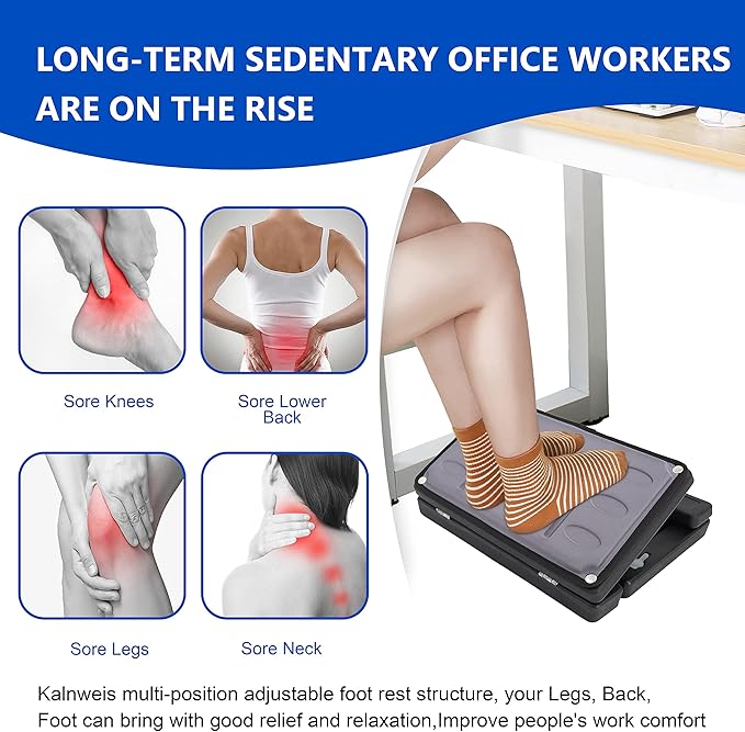 Adjustable Foot Rest and Footstool Under Desk, Ergonomic Leg Rest with Massage Roller, Height & Angle Adjustable, Detachable Cushion for Office and Home (Gray)