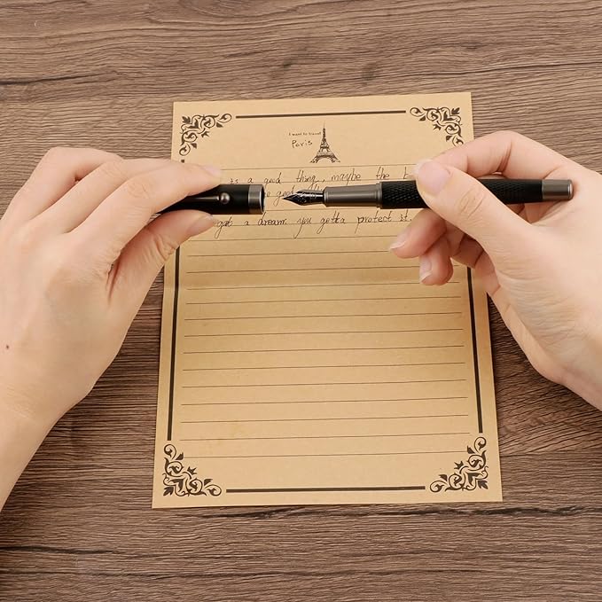 Fancy Fountain Pen Set – Fine & Medium Nibs, Includes 18 Ink Cartridges, Ink Converter, Syringe Filler, Luxury Gift for Writing, Journaling & Calligraphy,Black