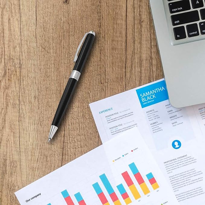 Cambond Black Pen Ballpoint Pens - Nice Pens Office Pen for Gift Business Men Police Flight Attendants Retractable Smooth Writing 1.0 mm Medium Point, 3 Pens with 3 Extra Refills (Black)