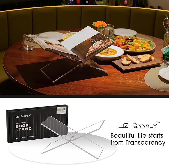 Large Clear Acrylic Book Stand - Perfect for Displaying Open Books on Your Coffee Table - Ideal for Bibles, Cook Books, Guest Books, Magazines, Each with a Lucite Paperweight (Clear)