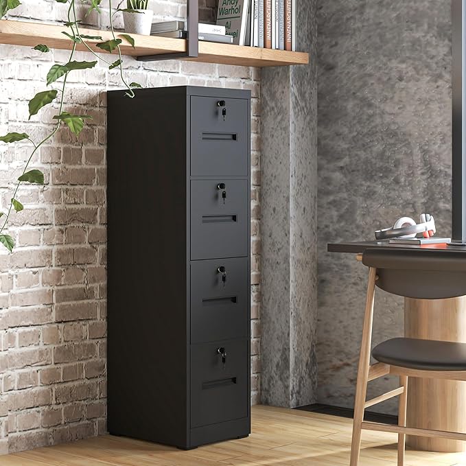 4 Drawer Metal File Cabinet with 4 Unique Locks 56" Heavy Duty Locking File Cabinets Home Office Steel Filing Cabinet Vertical File Cabinets for Legal/Letter Size File,Assembly Required