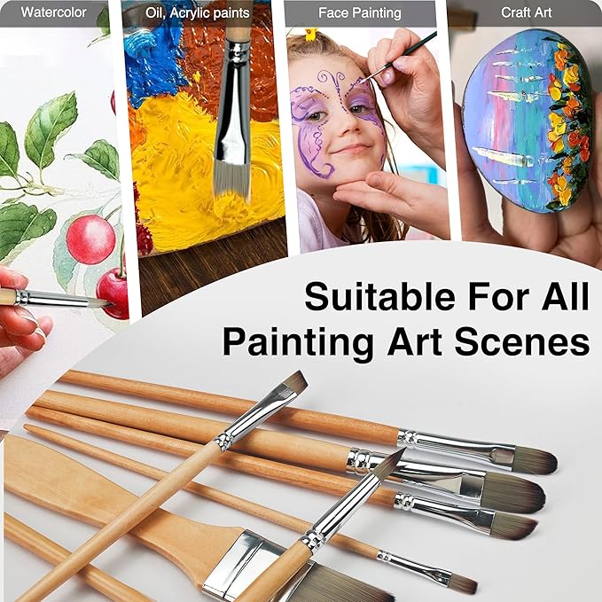 Bougimal 33 PCS Paint Brush Set with Case, Artist Upgrade Series, Premium Import Nylon Brush Set with Palette Knife, Various Types of Brushes, Pencil & Sharpener for Acrylic Painting, Oil, Watercolor