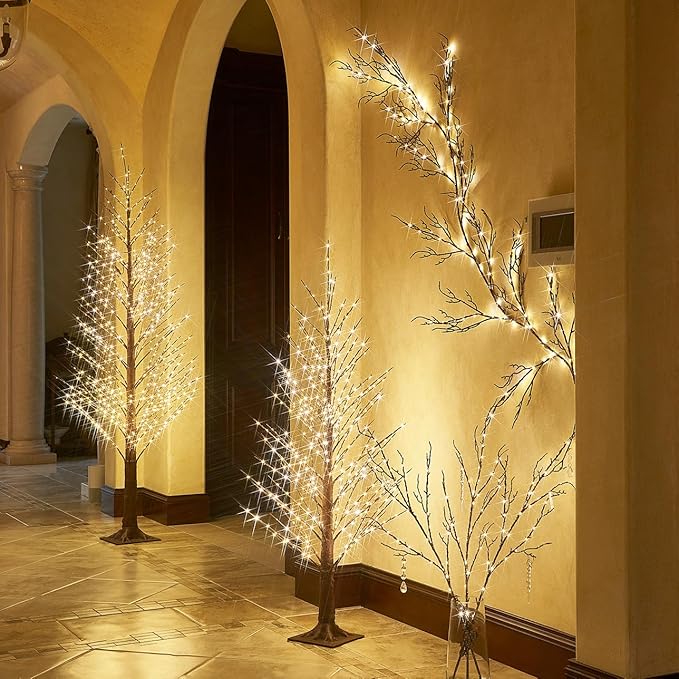 Hairui Lighted Brown Garland 6FT 120 LED Fairy Lights Plug in, Twig Vine with Lights for Christmas Fireplace Mantle Table Decoration Indoor Outdoor