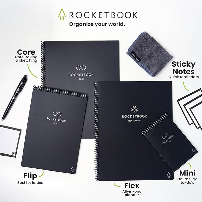 Rocketbook New Core Reusable Spiral Notebook, Executive Size 6x8.8, Green - Lined Pages, App-Connected, Erasable, Durable Cover, Ideal for School, Work, and Creative Projects
