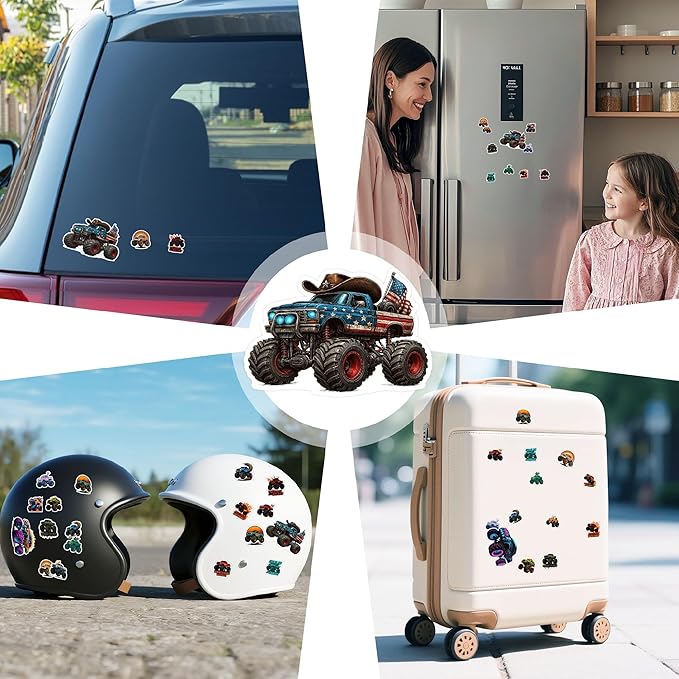 100 PCS Monster Truck Stickers Pack, Car Colorful Vinyl Waterproof Off Road Truck Decals for Kids Teens Adults Boys Girls, Gift for Laptop Water Bottle Helmet Scrapbook