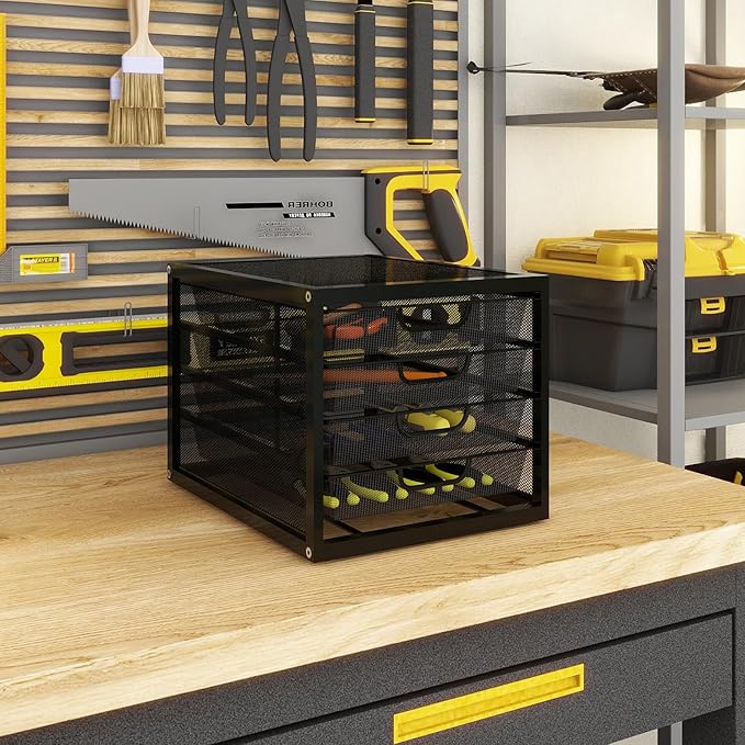 Natwind Mesh Desk Organizer with 4 Tier Sliding Drawers, Office Supplies Desktop Organizers and Accessories Stationery Storage, Paper Sorter, File Binder Organizer for Home Office School,Black