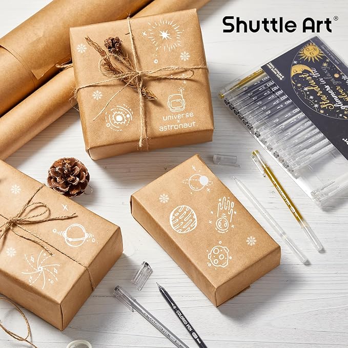 Shuttle Art Colored Pens, 22 Black White Gray & Metallic Tone Colors Cute Journal Pens 0.6mm Fine Point Colored Gel Pens for Black Paper Writing Drawing Journaling Note Taking School Office Home