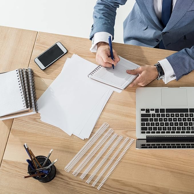 Leinuosen 120 Pack Plastic Spiral Binding Coils Kit Spirals Multi Size Coils for Binding Binder Combs Spines(1/4 5/16 3/8 1/2 5/8 3/4 Inch,White)