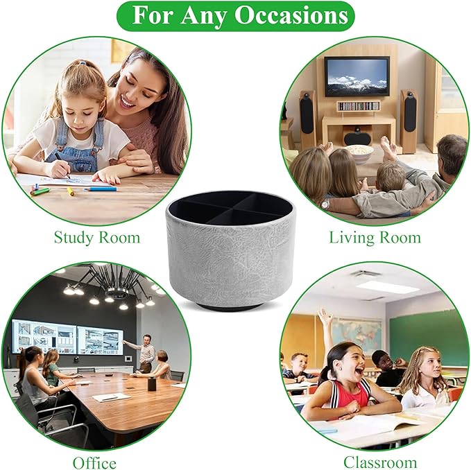 Hennaja Round Leather Art Supply Organizer,Remote Control Holder,360 Degree Spinning,Multi-Functional Pencil Holder,4 Compartments Desktop Stationary Organizer(1-Crazy Blue)