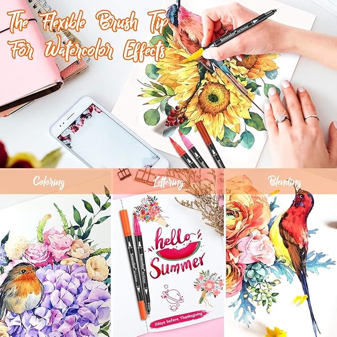 Soucolor Halloween Christmas Gifts for Teen Girls Trendy Stuff, Preppy Stuff for Teen Girls, 24 Colors Dual Tip Brush Markers Pens for Kids Planner Lettering Calligraphy Drawing Preppy School Stuff